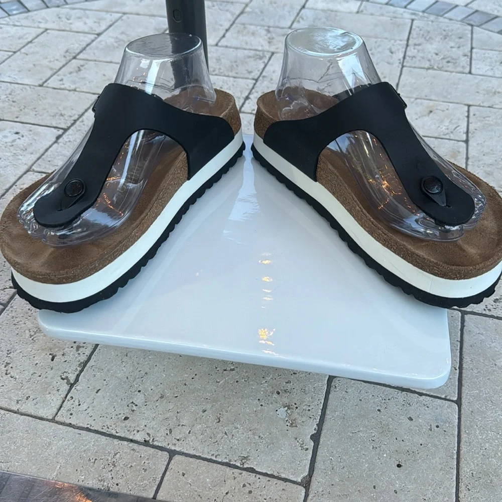 BIRKENSTOCK PAPILLIO Gizeh Platform Black Sandals Size 8 EUR 39